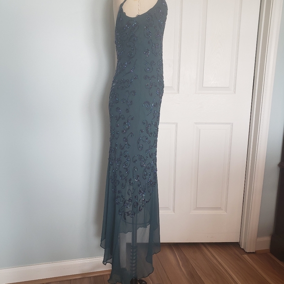 Cache Silk Teal Beaded 1920s Style Evening Dress, 4 - Picture 7 of 16